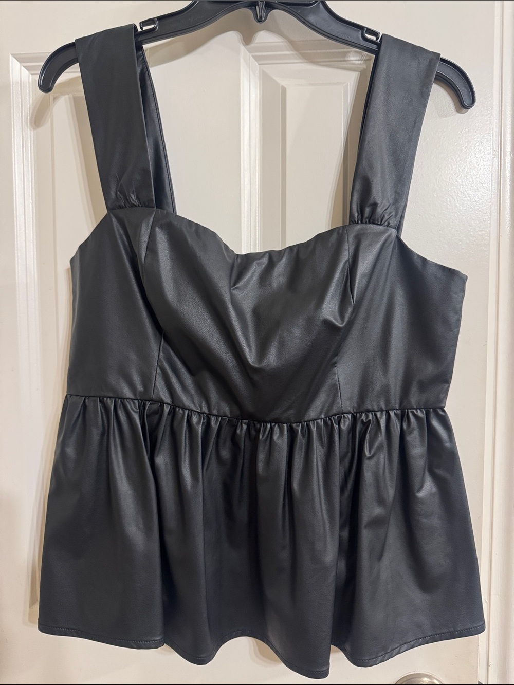 Black Faux Leather Peplum Tank Top